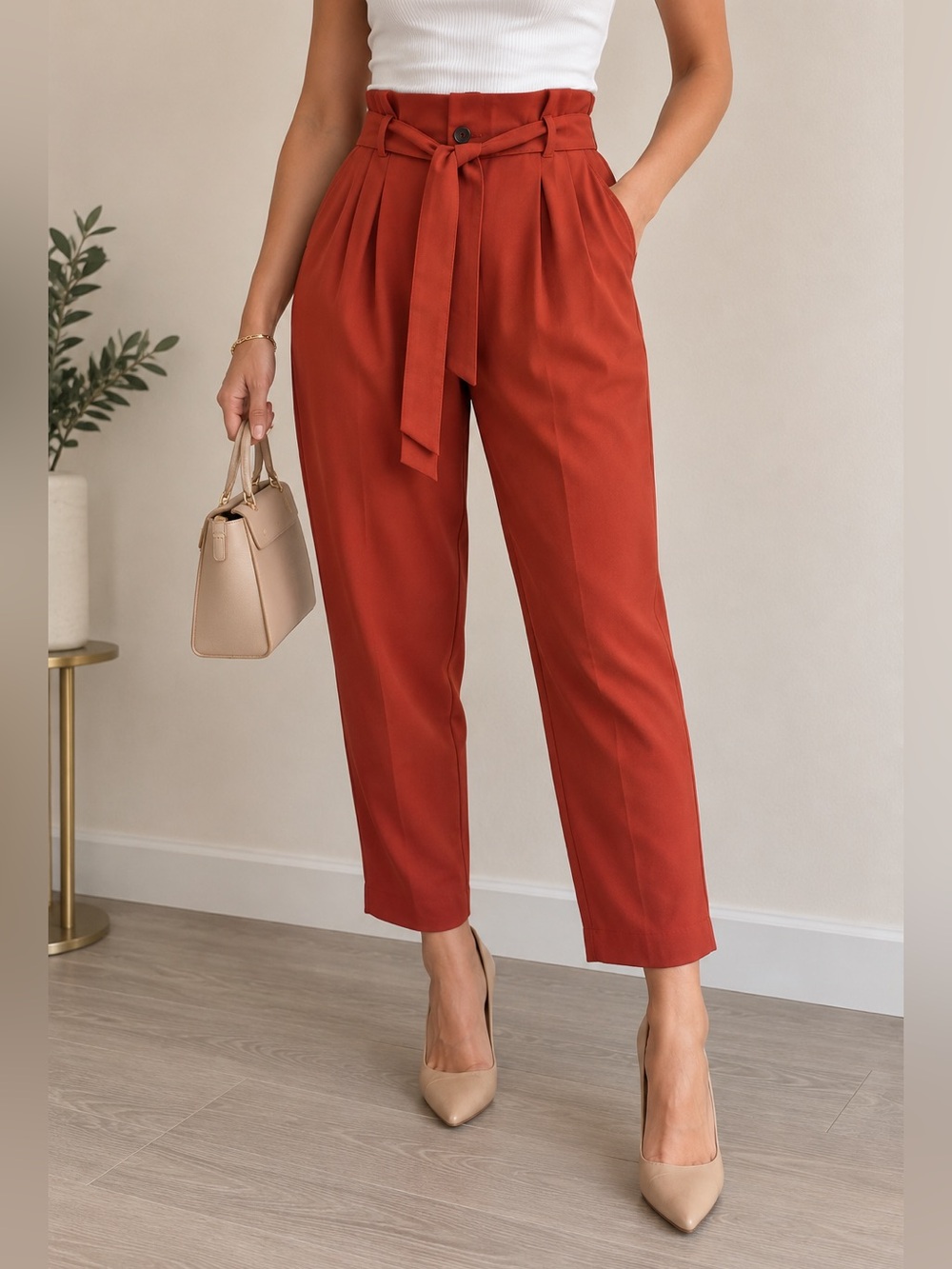 Madewell Women’s Size 12 Terracotta High Rise Pleated Belted Cropped Pants
